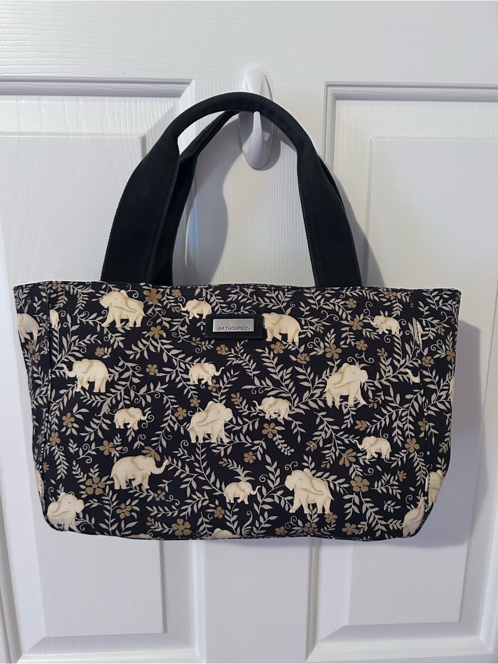 Jim Thompson Black Mini Tote with Cream Elephant Print